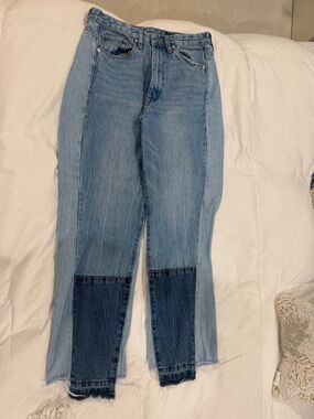 Two-Tone Light Blue High-Waist Womens Jeans